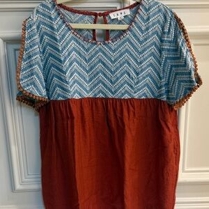 THML Blue Chevron Yoke Top with Rust Bodice